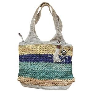 The Sak Multicolor  Raffia Crochet Tote Bag Zip Closure